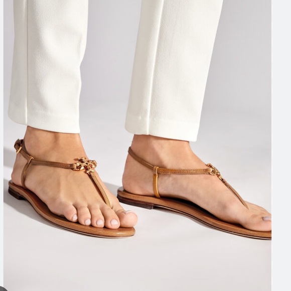 Tory Burch Capri Tan Leather T-Strap Sandals - Picture 1 of 12